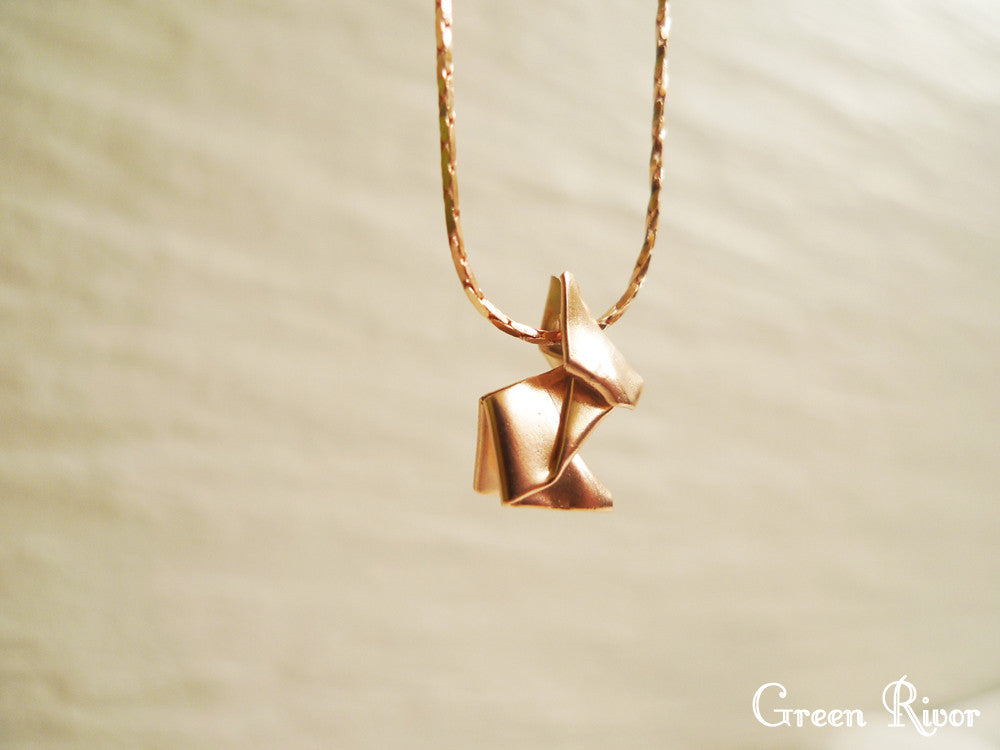 Rose Gold Plated 925 Silver Origami Rabbit Necklace