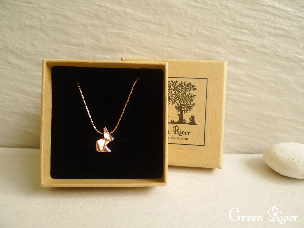 Rose Gold Plated 925 Silver Origami Rabbit Necklace