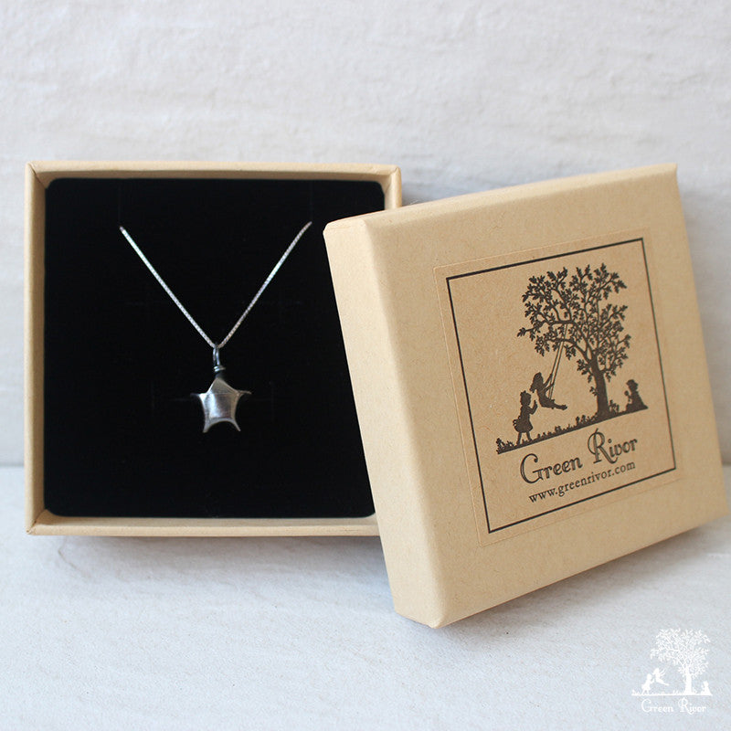 Black Silver Lucky Star Necklace/Origami Star Silver Necklace/Paper Star Necklace