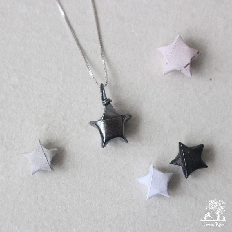 Black Silver Lucky Star Necklace/Origami Star Silver Necklace/Paper Star Necklace