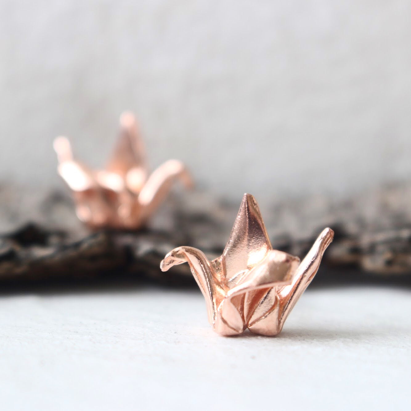 Rose Gold Plated Silver Origami Crane Earrings
