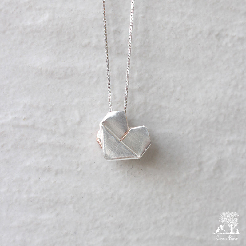 Dual Color Silver Origami Heart Necklace - Mother's Love (Silver and Rose Gold)