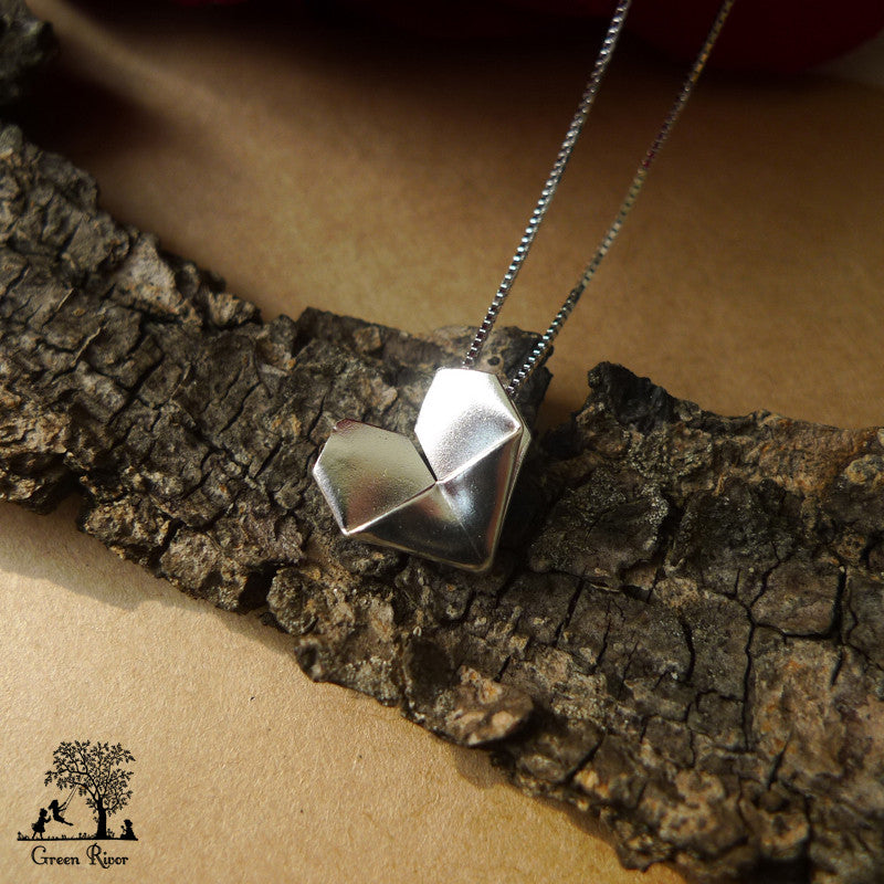 Silver Origami Heart Jewellery Set
