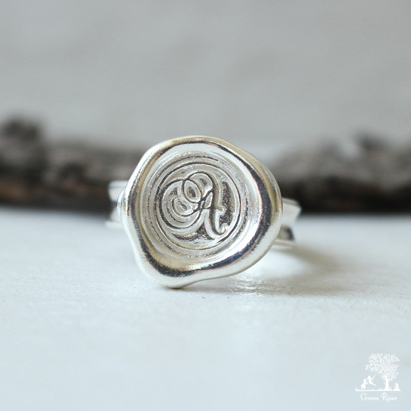 Sterling Silver Wax Seal Ring - Initial Monogram A