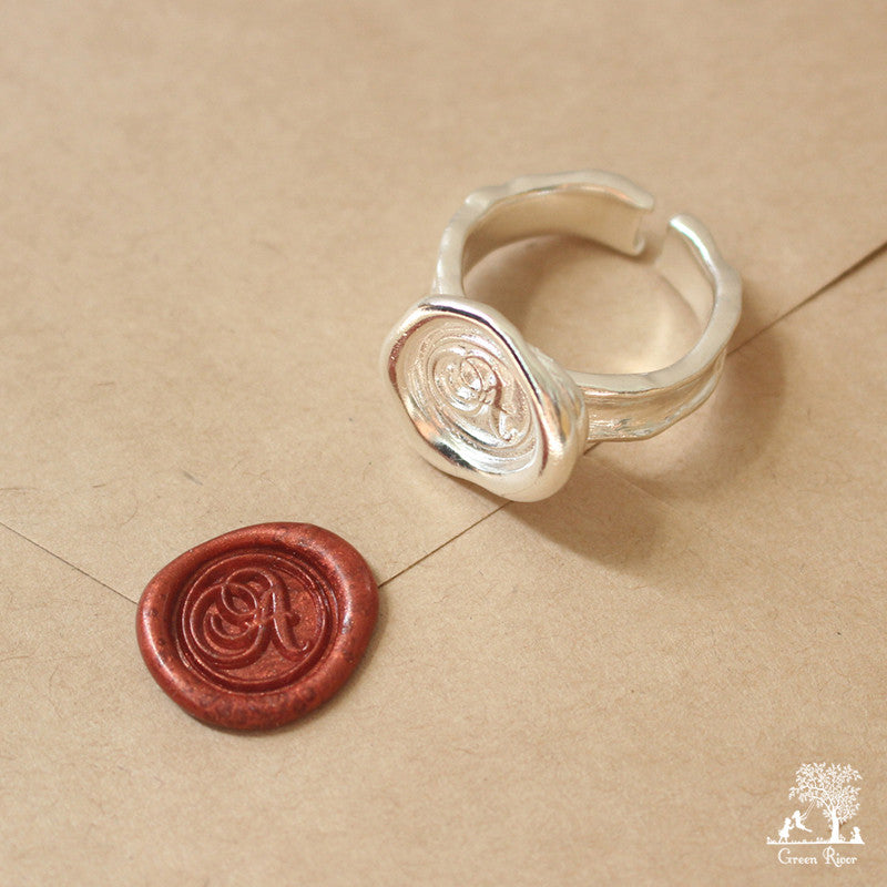Sterling Silver Wax Seal Ring - Initial Monogram A