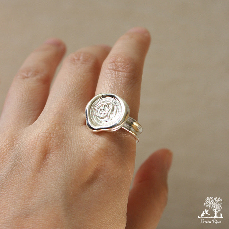 Sterling Silver Wax Seal Ring - Initial Monogram A