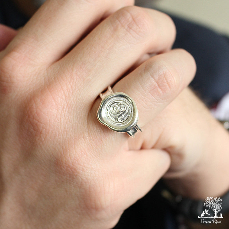 Sterling Silver Wax Seal Ring - Initial Monogram A