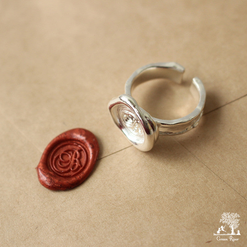 Sterling Silver Wax Seal Ring - Initial Monogram B