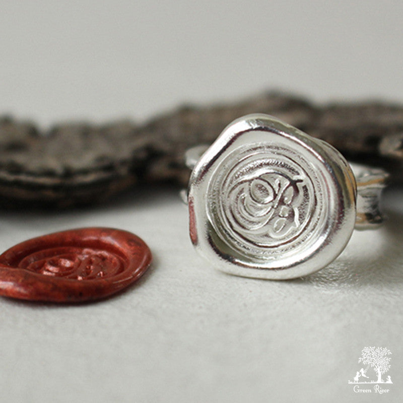 Sterling Silver Wax Seal Ring - Initial Monogram B