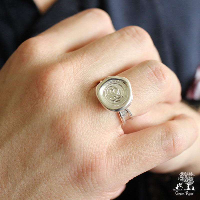 Sterling Silver Wax Seal Ring - Initial Monogram B