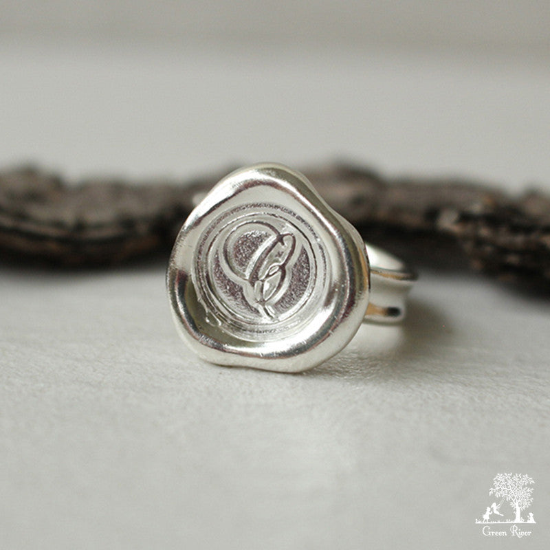 Sterling Silver Wax Seal Ring - Initial Monogram C