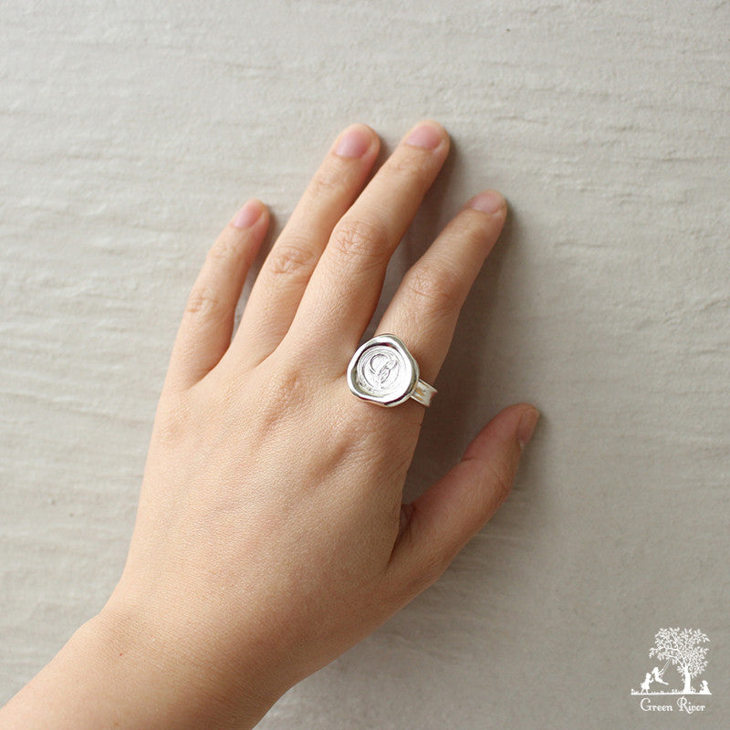 Sterling Silver Wax Seal Ring - Initial Monogram C