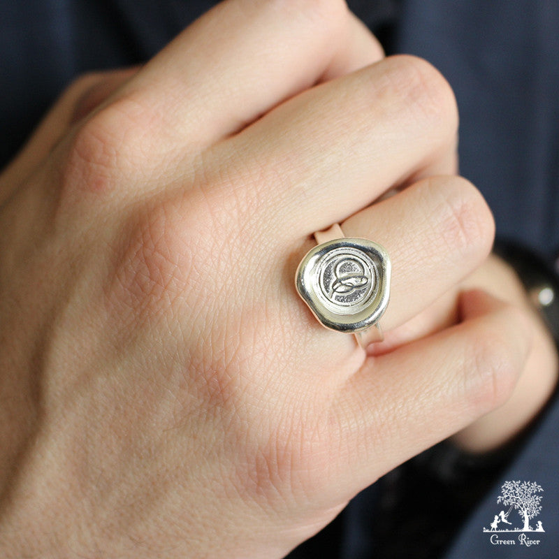 Sterling Silver Wax Seal Ring - Initial Monogram C