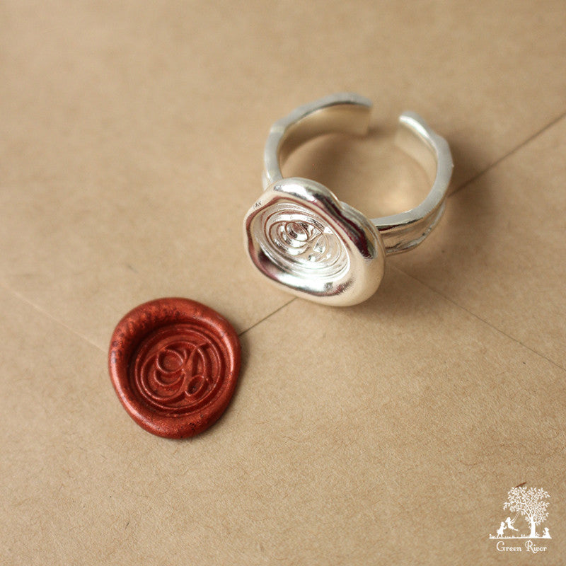 Sterling Silver Wax Seal Ring - Initial Monogram D