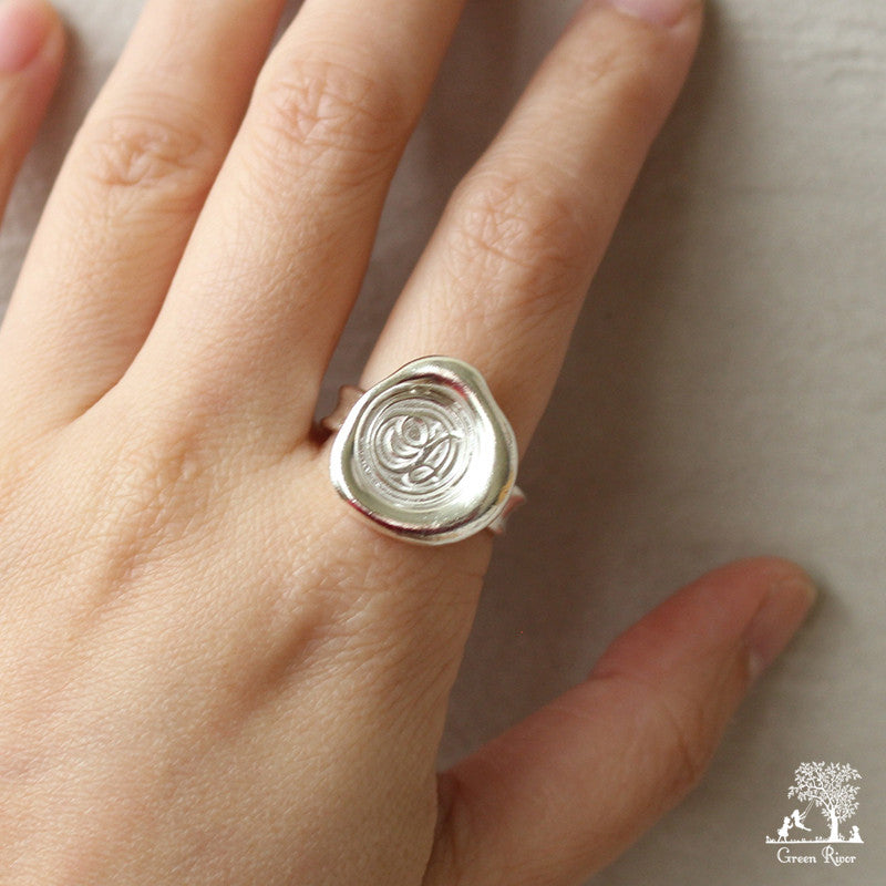 Sterling Silver Wax Seal Ring - Initial Monogram D