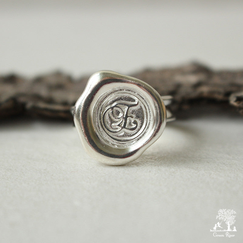 Sterling Silver Wax Seal Ring - Initial Monogram E