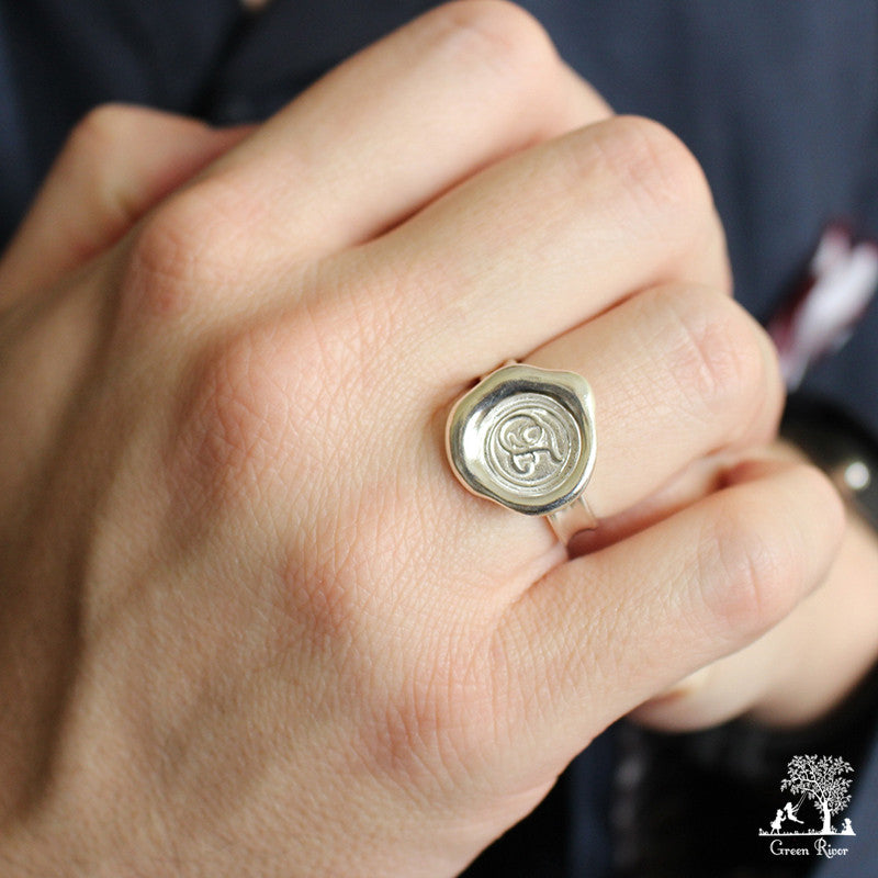 Sterling Silver Wax Seal Ring - Initial Monogram E