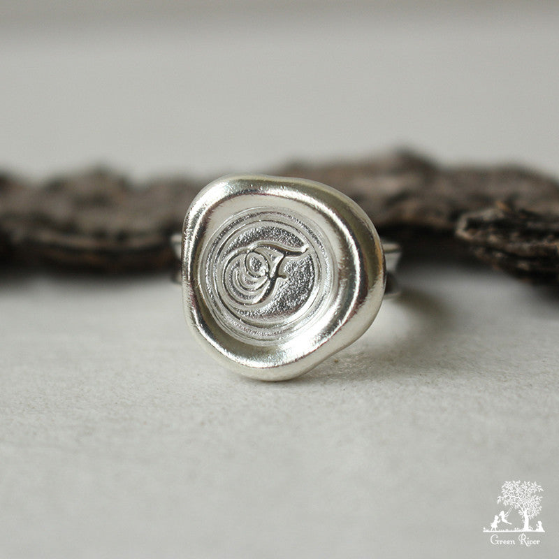 Sterling Silver Wax Seal Ring - Initial Monogram F