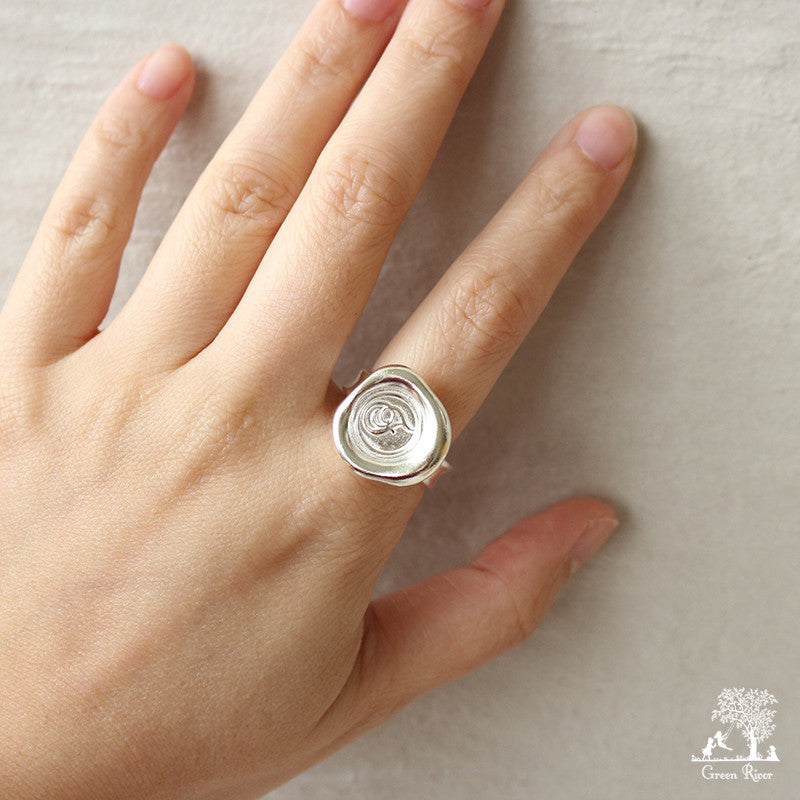 Sterling Silver Wax Seal Ring - Initial Monogram F