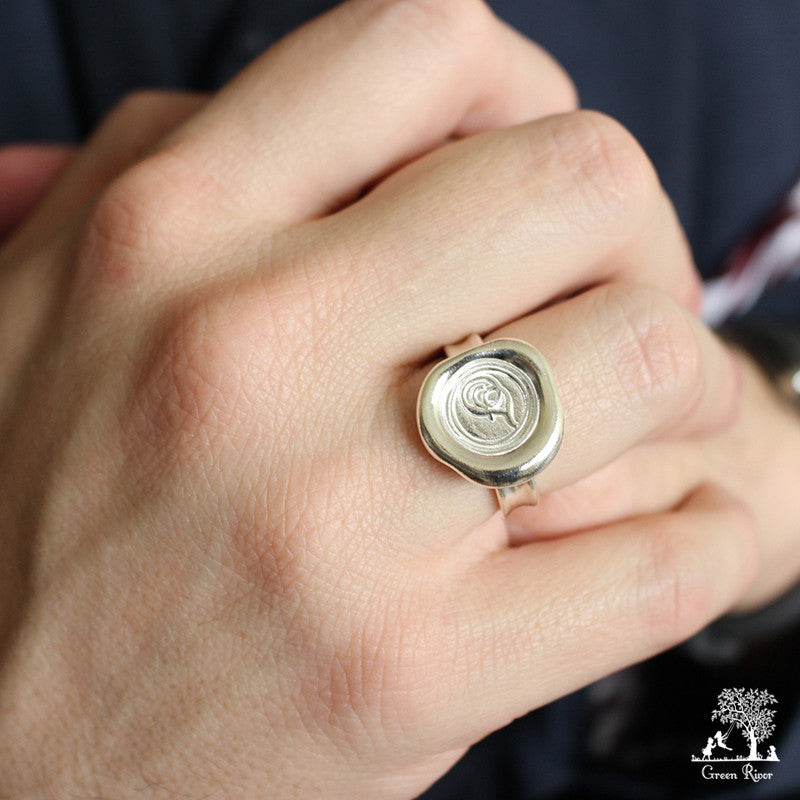 Sterling Silver Wax Seal Ring - Initial Monogram F