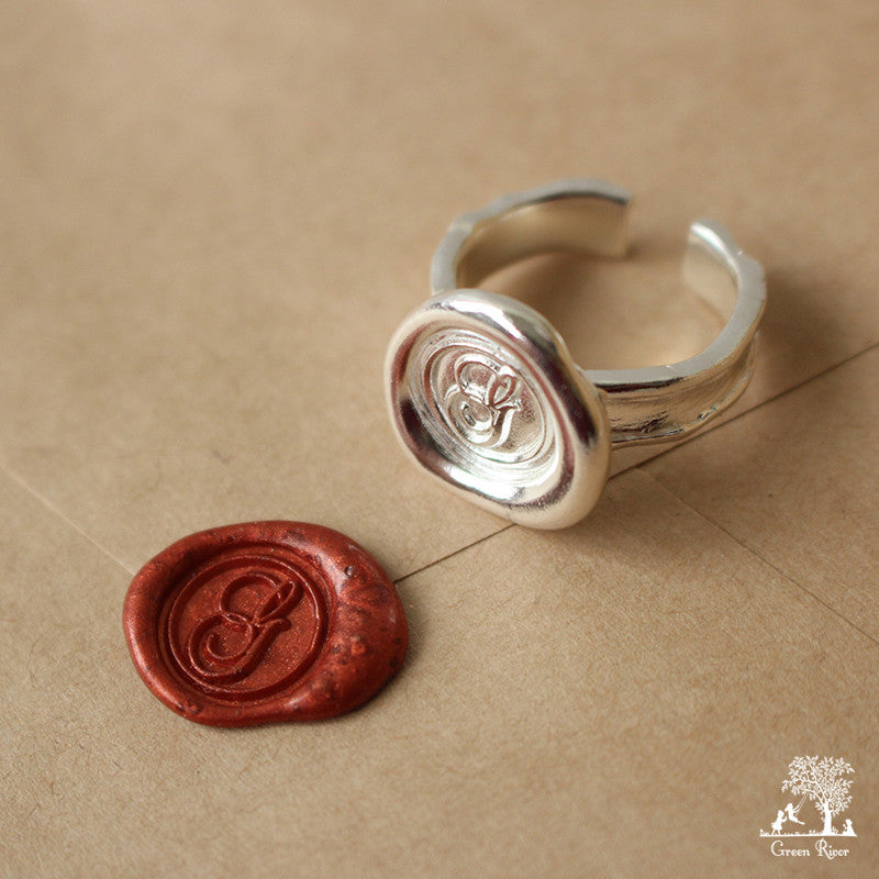 Sterling Silver Wax Seal Ring - Initial Monogram G