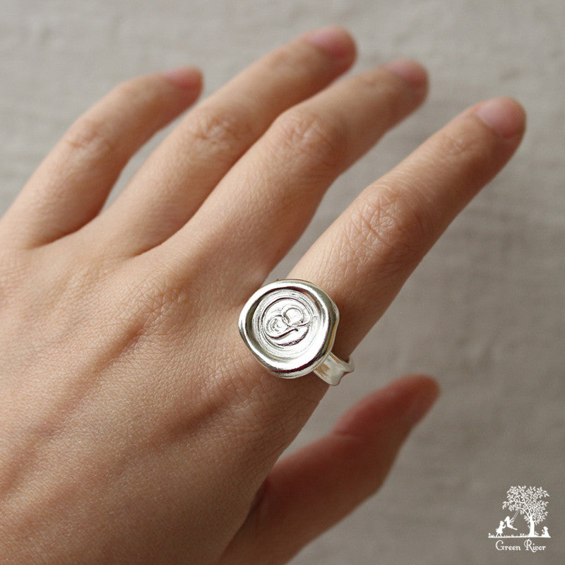 Sterling Silver Wax Seal Ring - Initial Monogram G