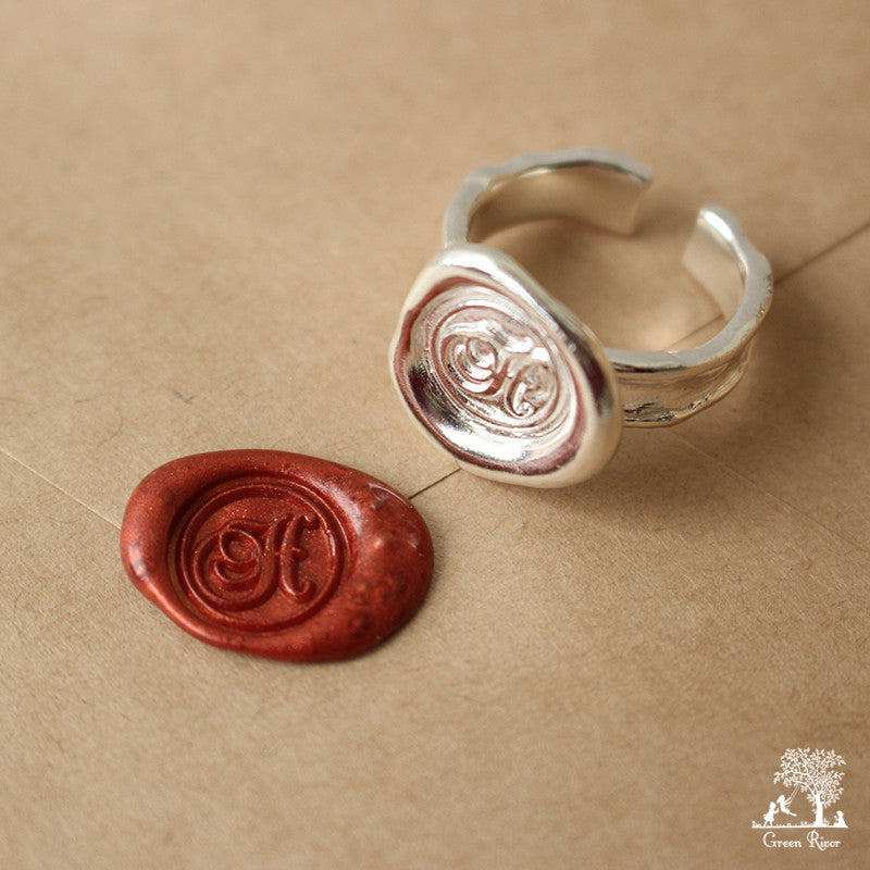Sterling Silver Wax Seal Ring - Initial Monogram H