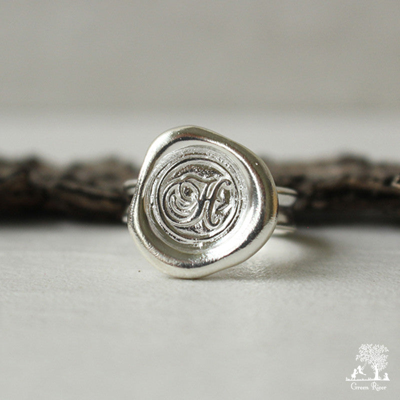 Sterling Silver Wax Seal Ring - Initial Monogram H