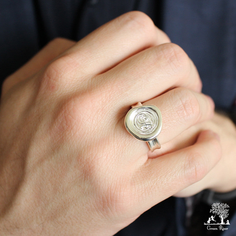 Sterling Silver Wax Seal Ring - Initial Monogram H
