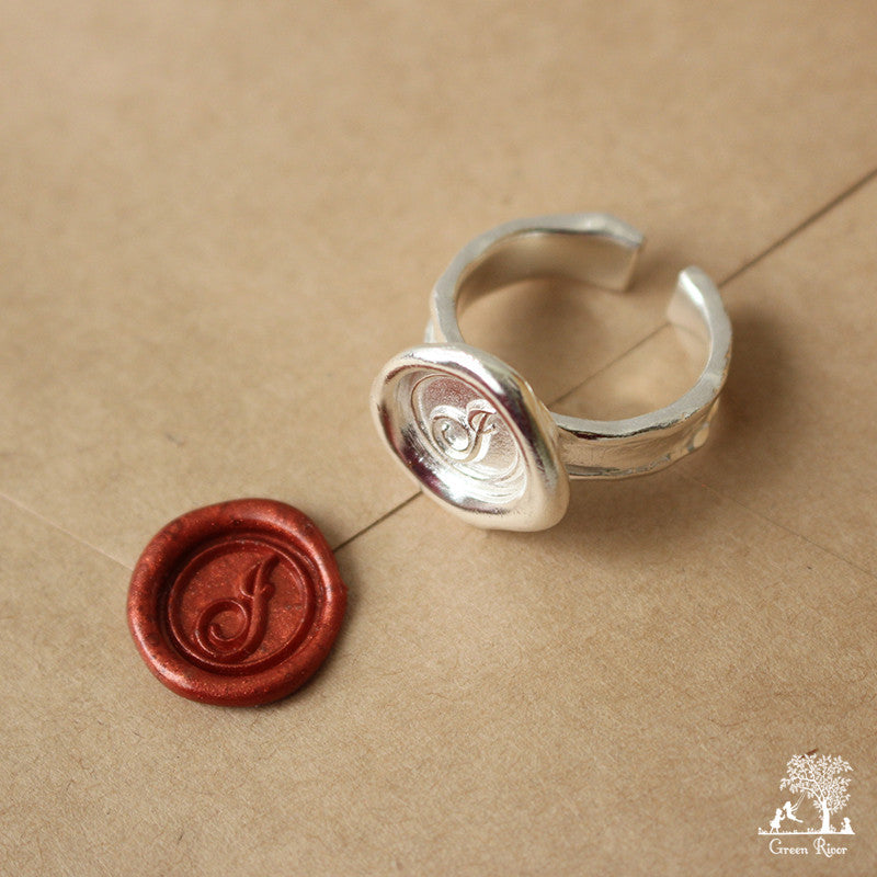 Sterling Silver Wax Seal Ring - Initial Monogram J