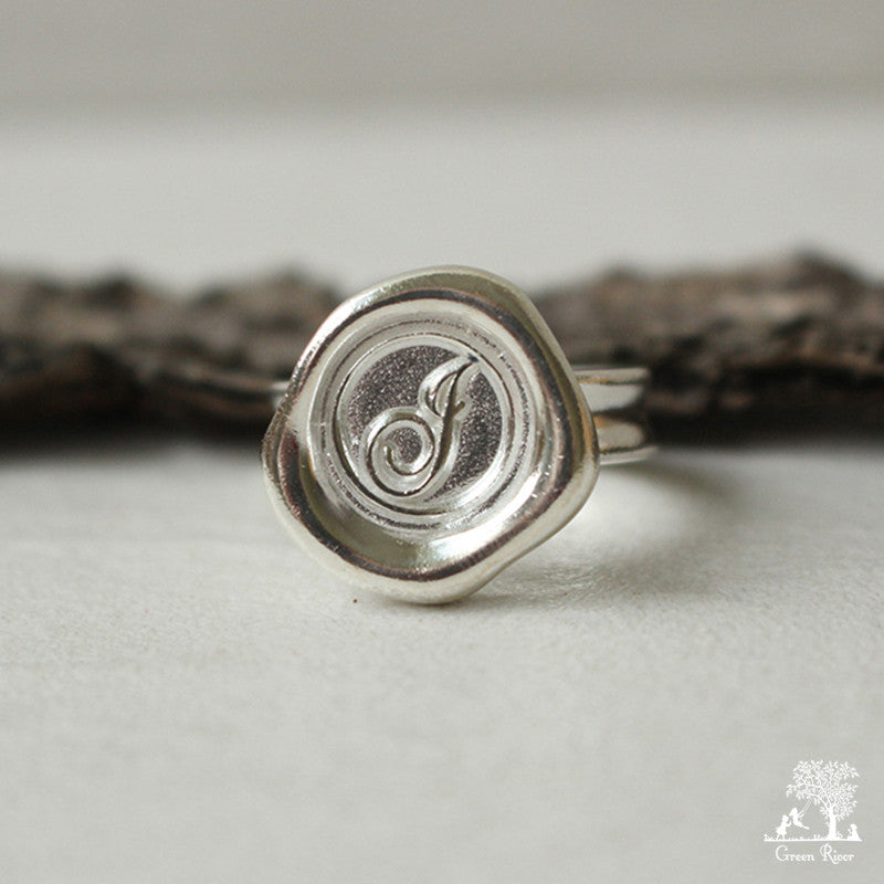 Sterling Silver Wax Seal Ring - Initial Monogram J