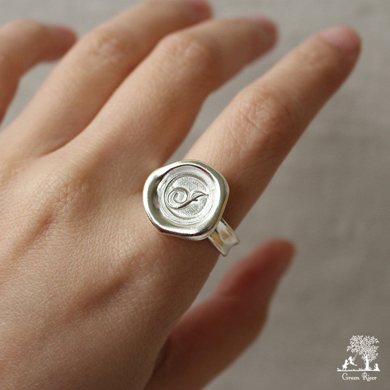 Sterling Silver Wax Seal Ring - Initial Monogram J