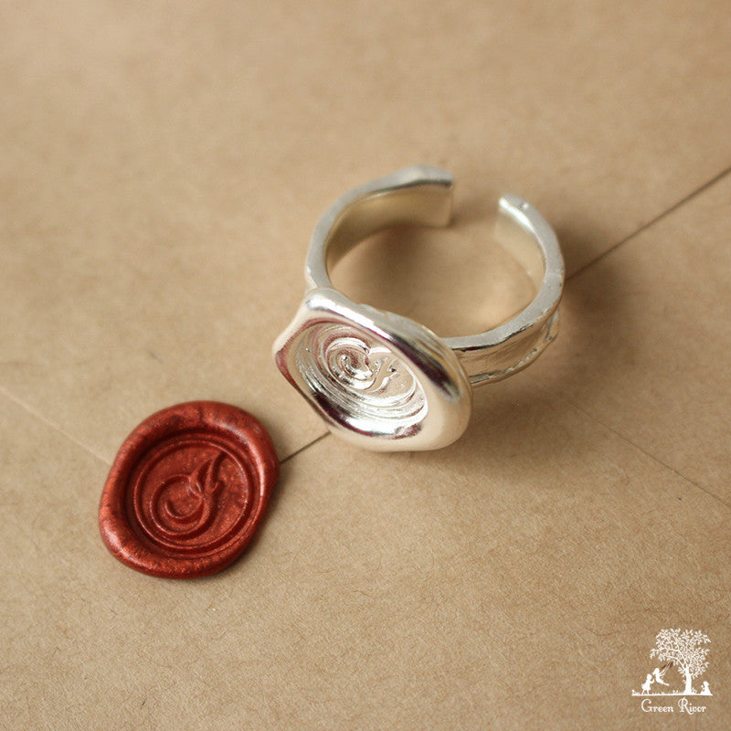 Sterling Silver Wax Seal Ring - Initial Monogram I