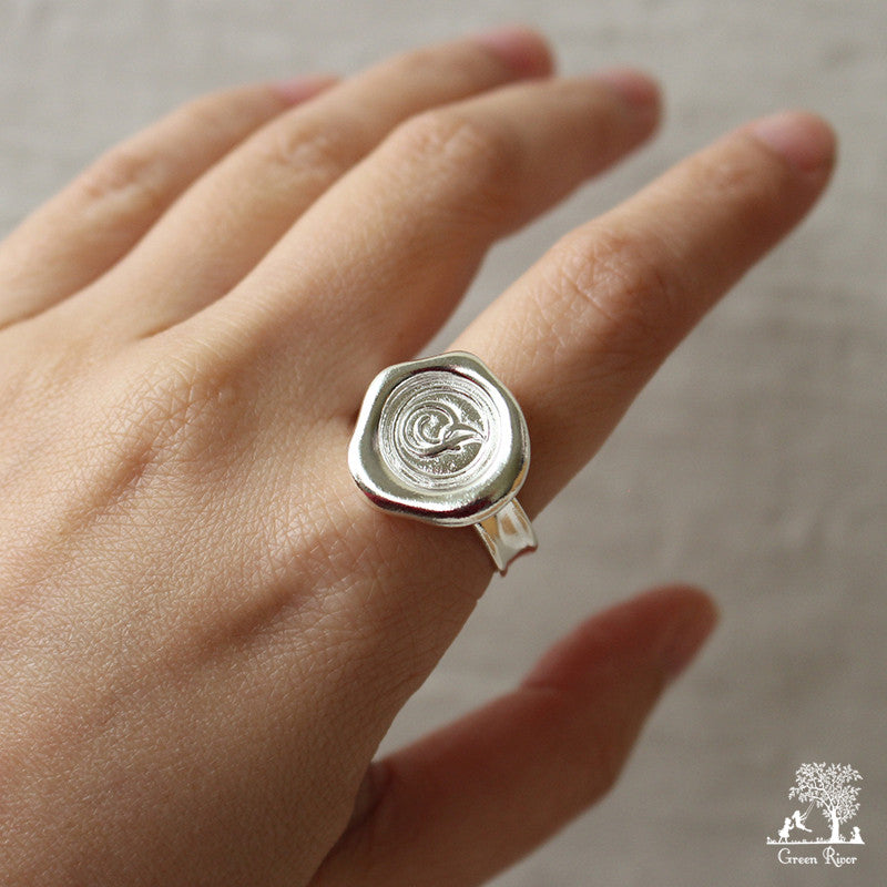 Sterling Silver Wax Seal Ring - Initial Monogram I