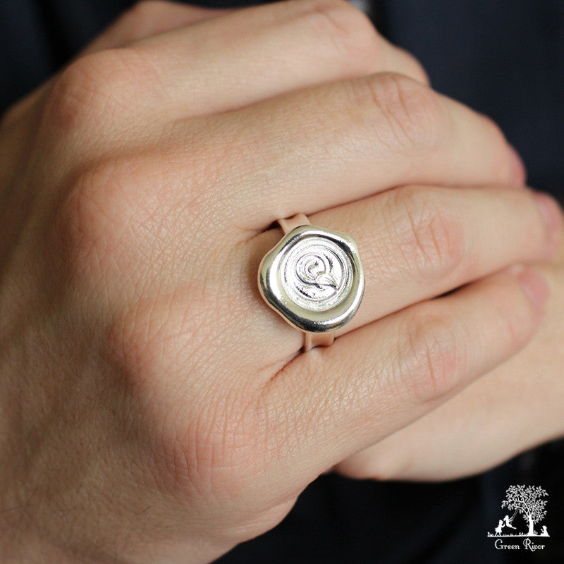 Sterling Silver Wax Seal Ring - Initial Monogram I