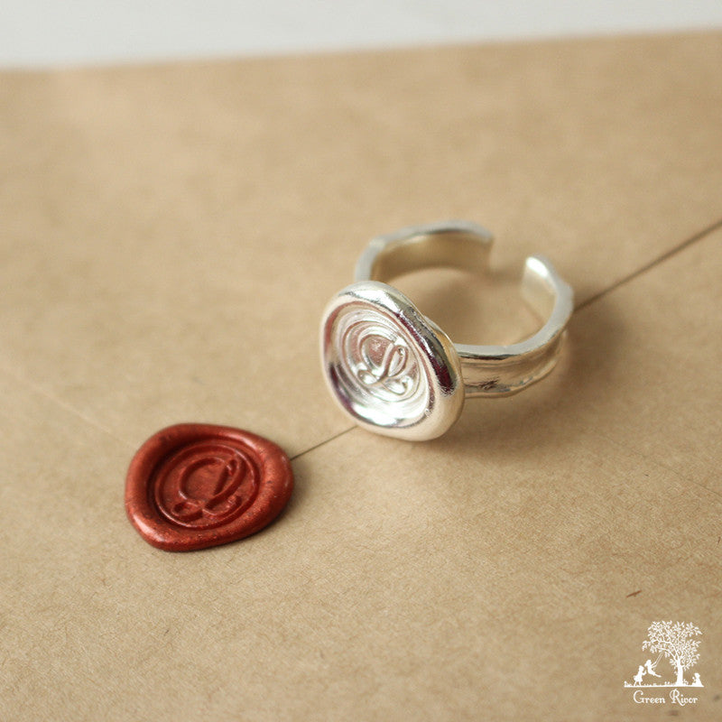 Sterling Silver Wax Seal Ring - Initial Monogram L