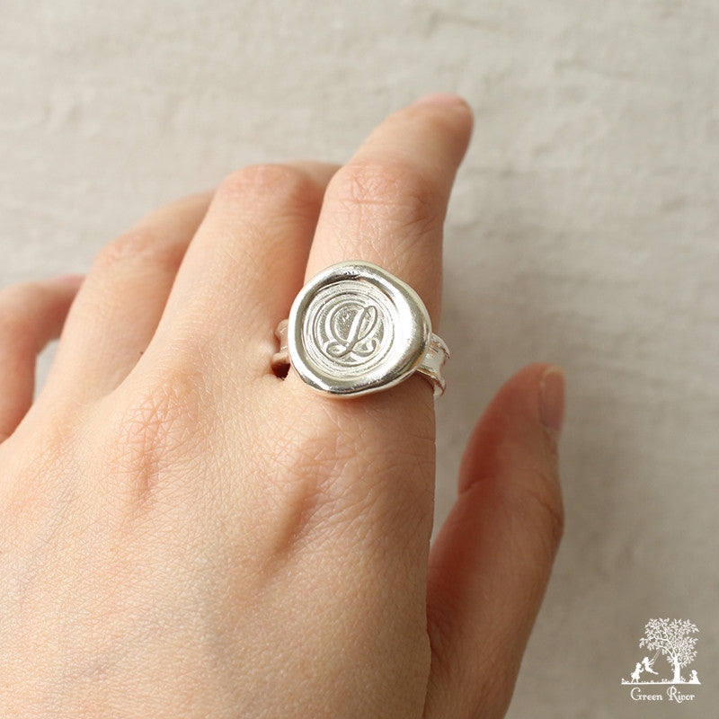 Sterling Silver Wax Seal Ring - Initial Monogram L