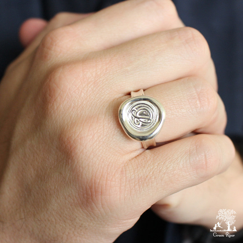 Sterling Silver Wax Seal Ring - Initial Monogram L