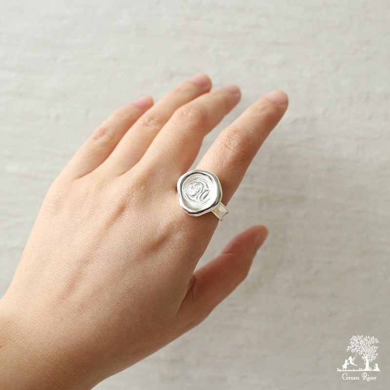 Sterling Silver Wax Seal Ring - Initial Monogram M