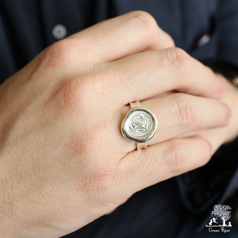 Sterling Silver Wax Seal Ring - Initial Monogram M