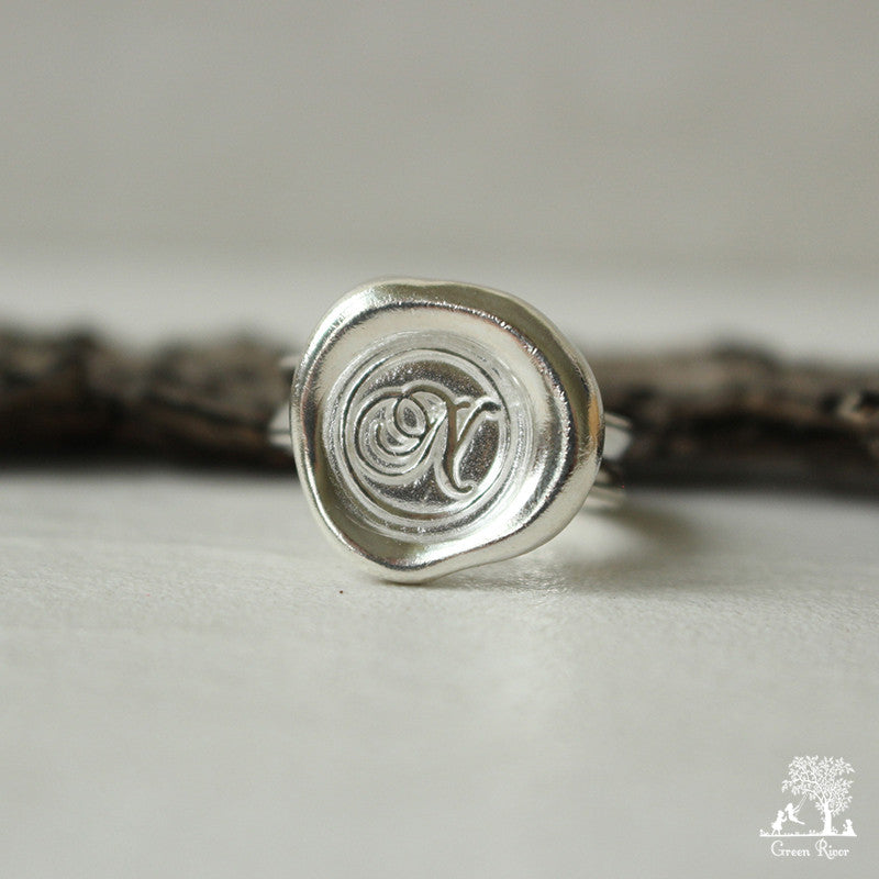 Sterling Silver Wax Seal Ring - Initial Monogram N