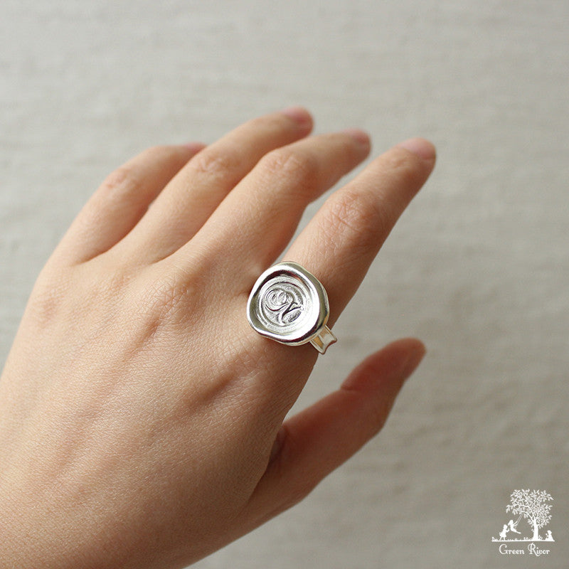 Sterling Silver Wax Seal Ring - Initial Monogram N