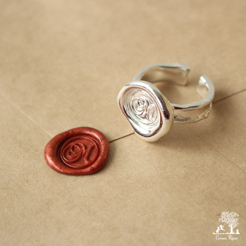 Sterling Silver Wax Seal Ring - Initial Monogram N