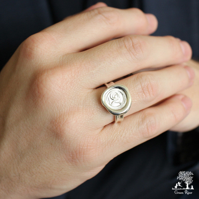 Sterling Silver Wax Seal Ring - Initial Monogram N