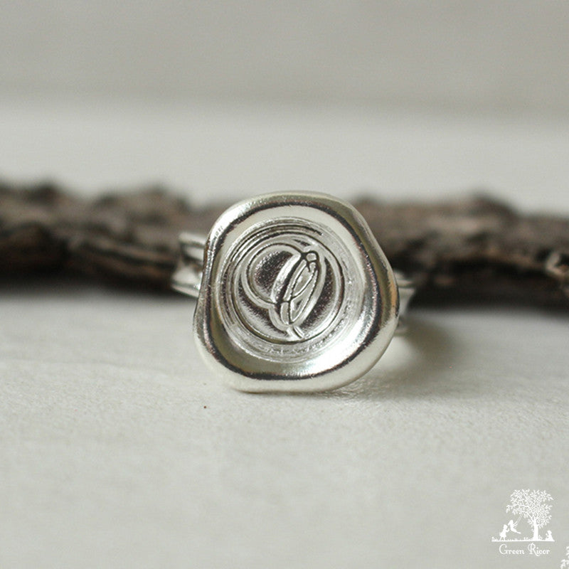 Sterling Silver Wax Seal Ring - Initial Monogram O