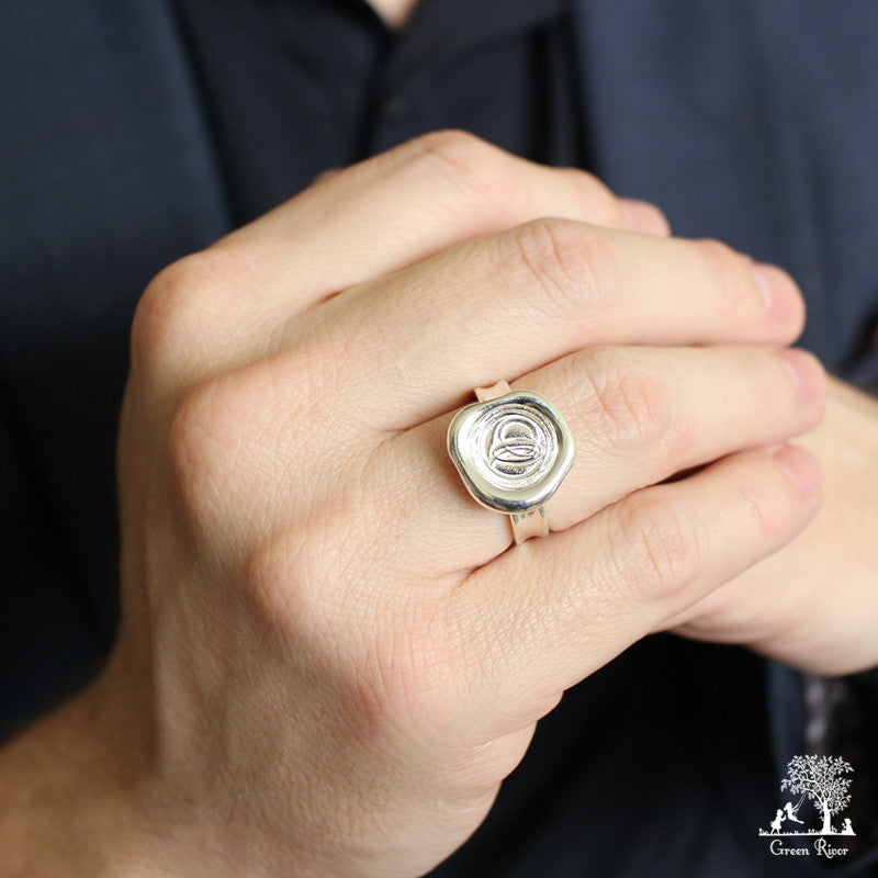 Sterling Silver Wax Seal Ring - Initial Monogram O