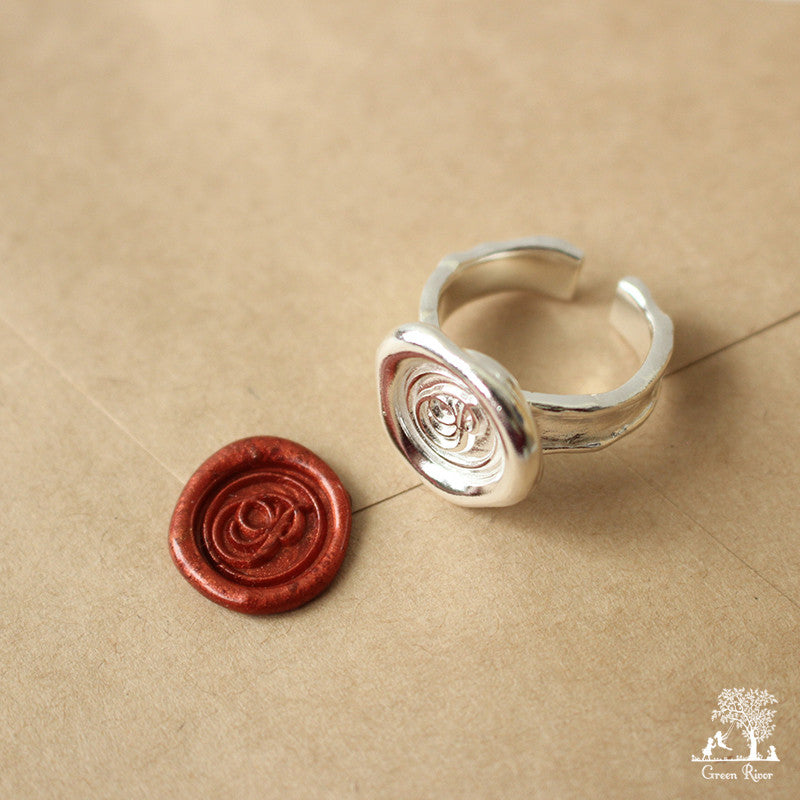 Sterling Silver Wax Seal Ring - Initial Monogram P