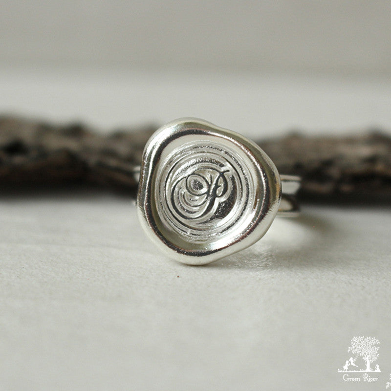 Sterling Silver Wax Seal Ring - Initial Monogram P