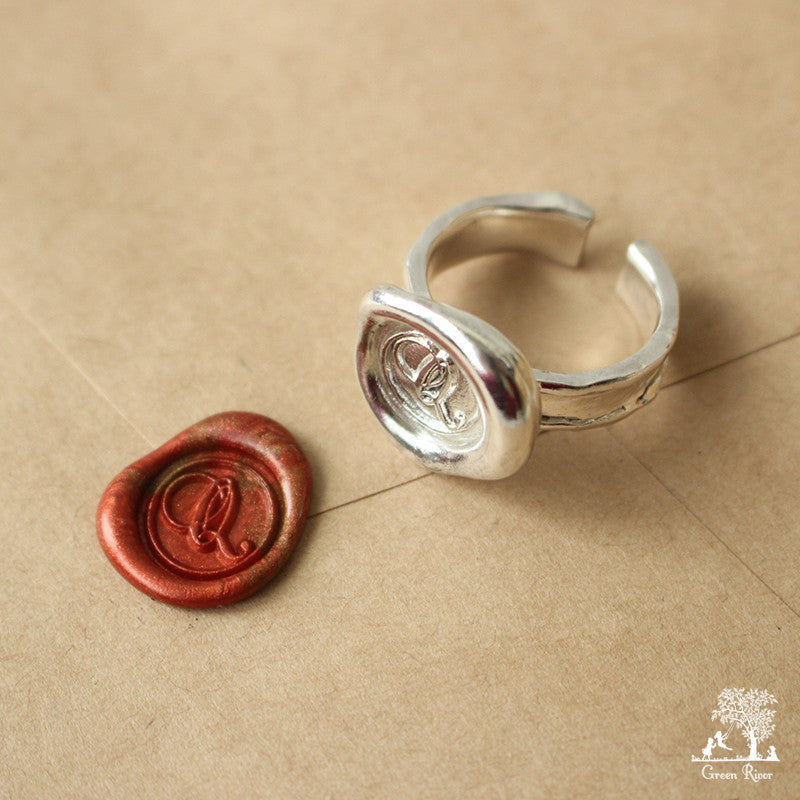 Sterling Silver Wax Seal Ring - Initial Monogram Q