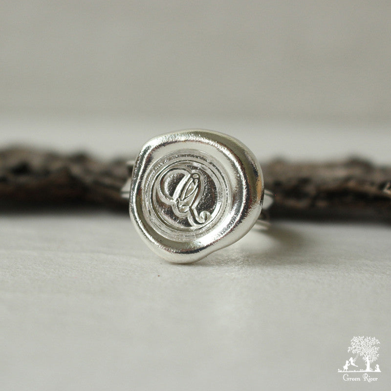 Sterling Silver Wax Seal Ring - Initial Monogram Q